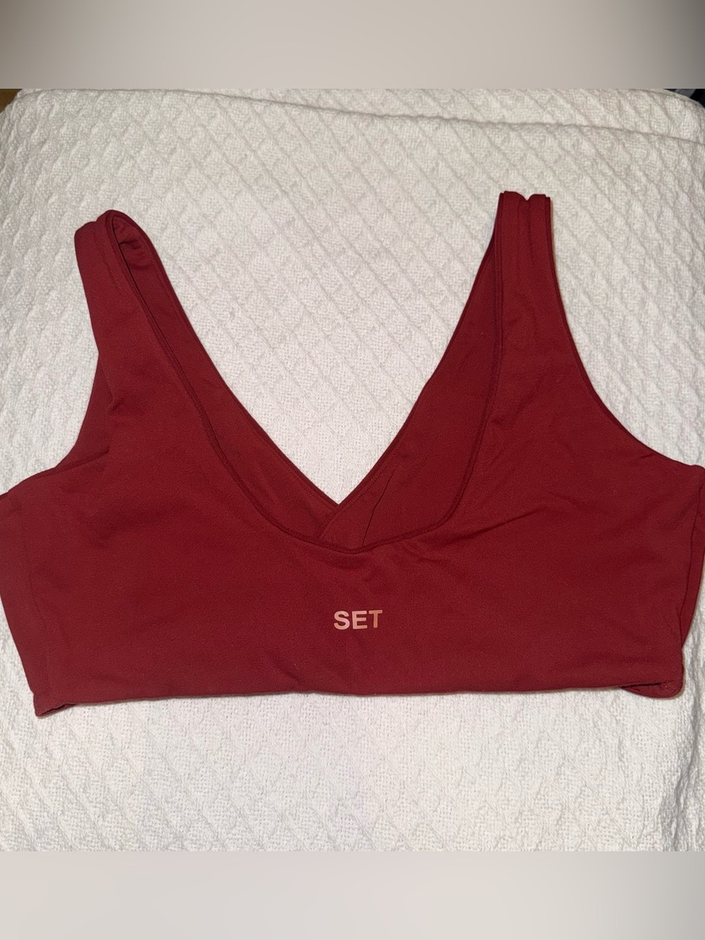 SET Active Deep V Sports Bralette in Burgundy Red